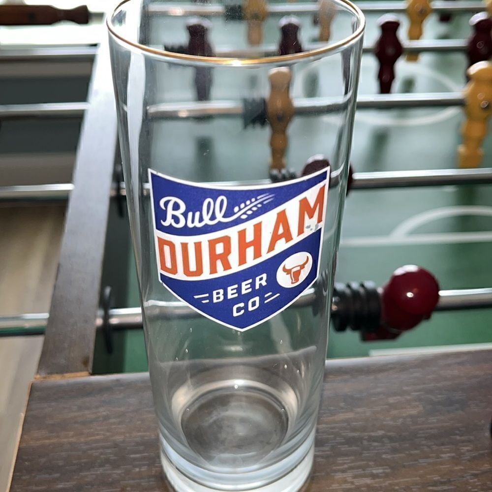 Bull Durham Bulls Brand Beer Co Company baseball gold rim bar beer drink glass